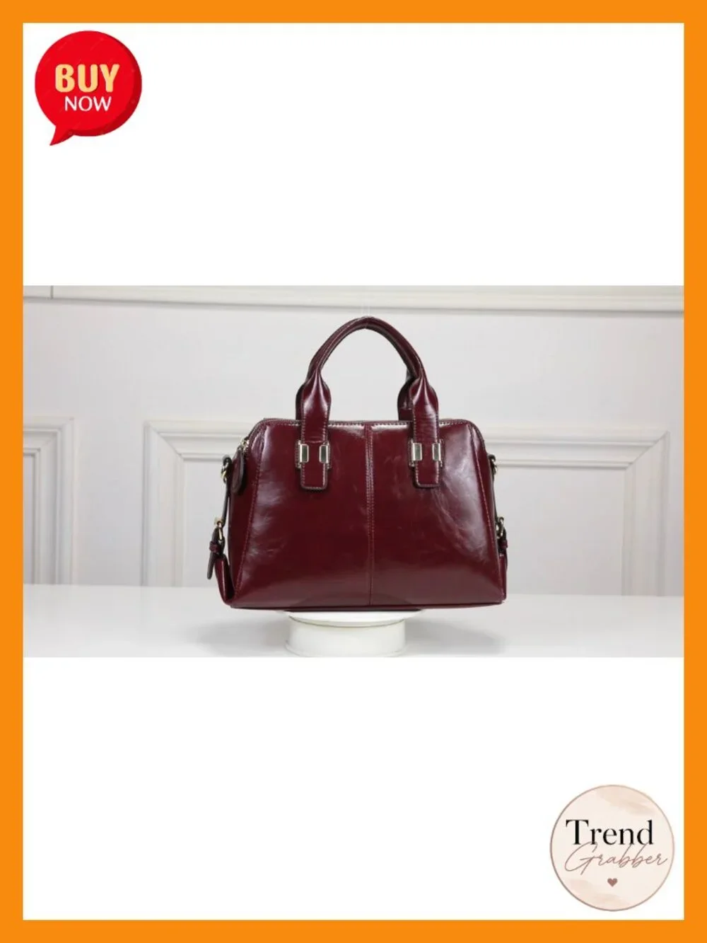Faux Patent Leather Satchel Tote Work Bag Triple Compartments Detachable Strap